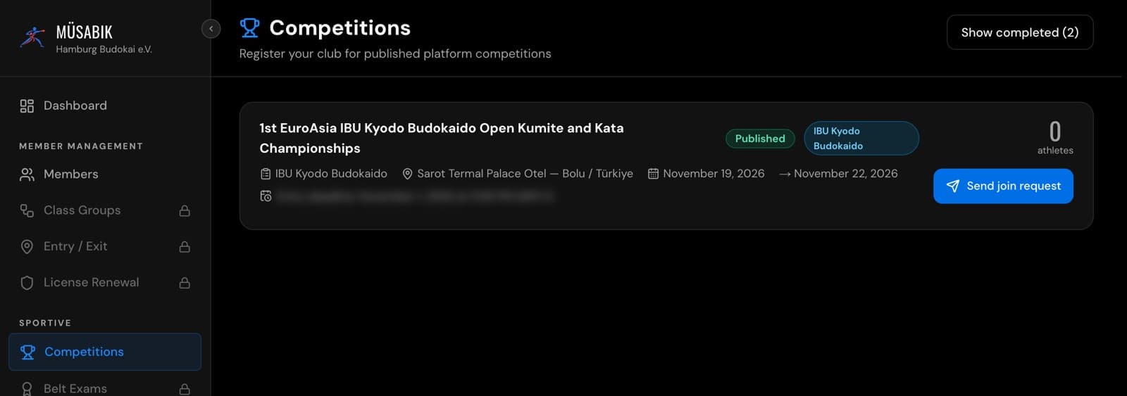 Competitions with Send join request