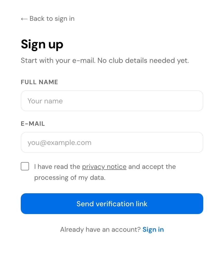 Sign up form