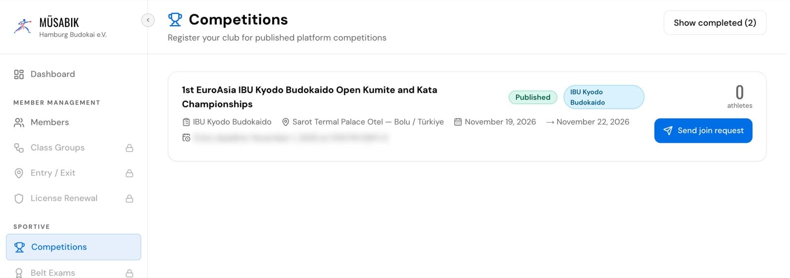 Competitions with Send join request
