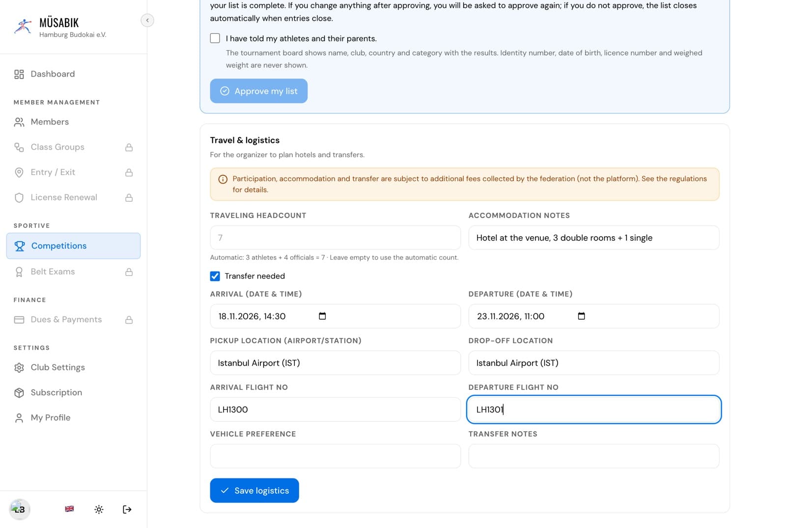 Travel & Logistics form